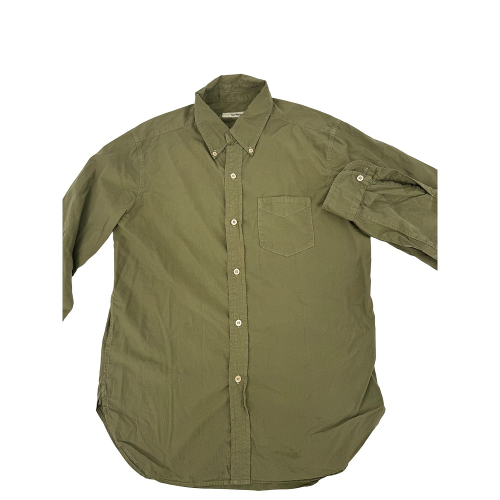 Buck Mason Button Down Shirt Mens Small Olive Green Draped Twill Workwear
